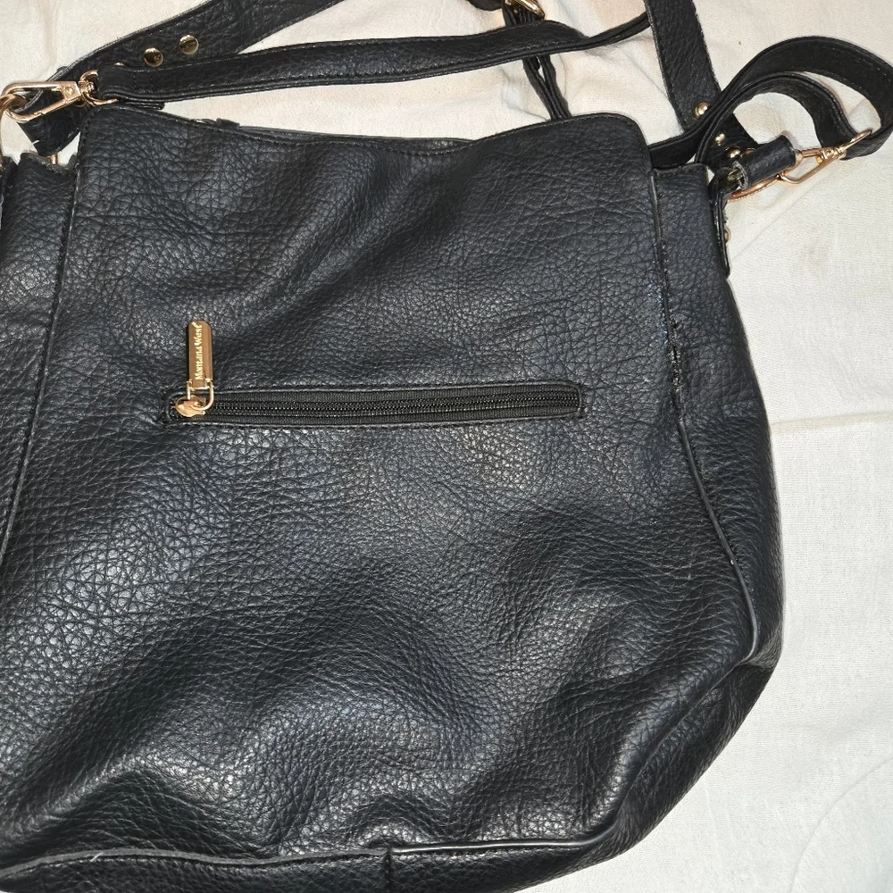 Black Leather Shoulder Bag with Gold Accents from Montana West